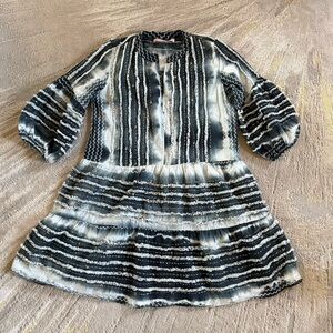 Valerie Khalfon black white mini dress Figari handmade 3/4 sleeve v neck 38 / 6